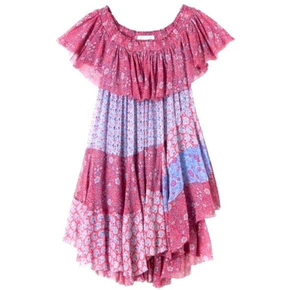 Rebecca Taylor Silk Off Shoulder Patchwork Mini Dress Mermaid Size S - Picture 11 of 15